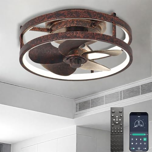 33cm Klein Deckenventilator mit Beleuchtung Leise Deckenlampe mit Ventilator LED Dimmbar Fan Deckenlampe mit Fernbedienung Lampe mit Ventilator Retro Ventilatorlicht für Schlafzimmer Esszimmer Balkon