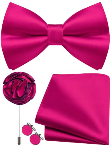 Ailisus Mens Bow Tie and Pocket Square Cufflinks Lapel Pin Set Silk Pre-tied Bowtie Adjustable Wedding Party Business