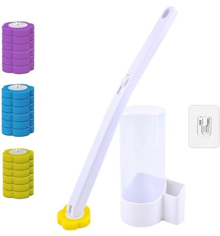 Disposable Toilet Brush Set with Wall-Mounted Holder – 18Pack Toilet Brush Cleaning Heads, Hygienic No-Touch Design, Deep-Clean Sponge Pads for No-Dead-Corner Cleaning – Bathroom Cleaning Kit