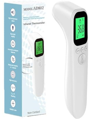 Thermomètre Frontal Sans Contact, Thermomètre Frontal pour Adultes et Enfants, Rechargeable, Lecture Instantanée, Alerte Fièvre, Mémoire, °C/°F