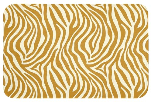 OnlyWow© Badematte Badezimmerteppich Badezimmer Deko Duschvorleger | 60x40 cm - Rechteckig - Badematten Teppich Badvorleger Rutschfest Waschbar Zebra - Klassisch - Ocker - Gelb