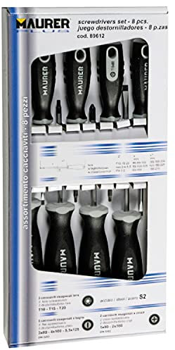 Maurer 89612 Cacciavite Assortite, 8 Pezzi, M Plus, Nero/Grigio