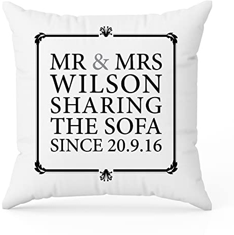 The Gift Experience Personalised Mr & Mrs Sharing The Sofa Pillow Cushion With Insert, Home Decor, Personalised Gifts