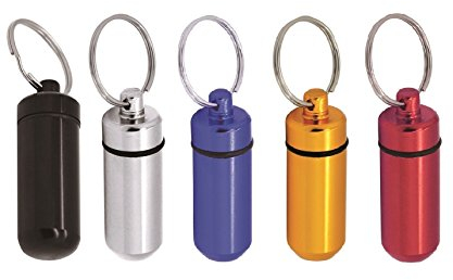 Grenhaven Keychain Mini Pill Box/Cash Stash - Small Aluminium Waterproof Tablet Capsule Container - Set of 5 Mix