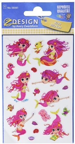 AVERY Zweckform 56061 Kinder Sticker Meerjungfrau (Glitzerfolie) 19 Aufkleber