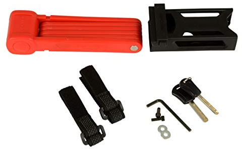 FISCHER 85891 Faltschloss inkl Halterung und 2 Sicherheitsschlüssel | rot 85 cm