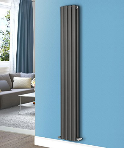 NRG Designer Anthracite Double Oval Panel Column Vertical Radiator 1800x236mm Modern Tall Upright Bathroom Central Heating