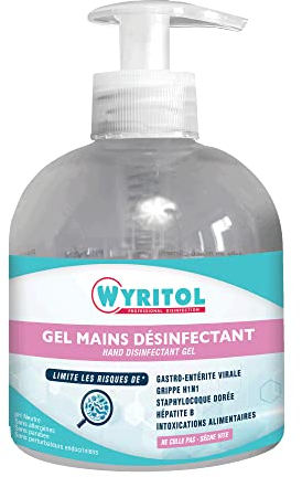 WYRITOL - Gel Hydroalcoolique Inodore - Désinfectant Mains Sans Rinçage - Formule Spéciale Peaux Sensibles Enrichie à la Glycérine - Fabrication Française - Flacon Pompe 300 ml