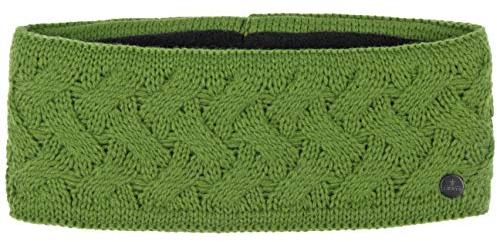 Lierys Fauske Stirnband Damen mit Schurwolle 55-60 cm - Made in Germany - 10,5 cm breit - Innenfutter aus Fleece - Headband mit geflochtenem Strickmuster - Herbst/Winter grün One Size