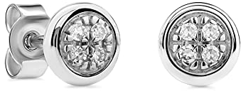 Miore Schmuck Damen 0.03 Ct Diamant Ohrstecker mit 8 Diamanten Brillanten Ohrringe aus Weißgold 9 Karat / 375 Gold Ø 4 mm