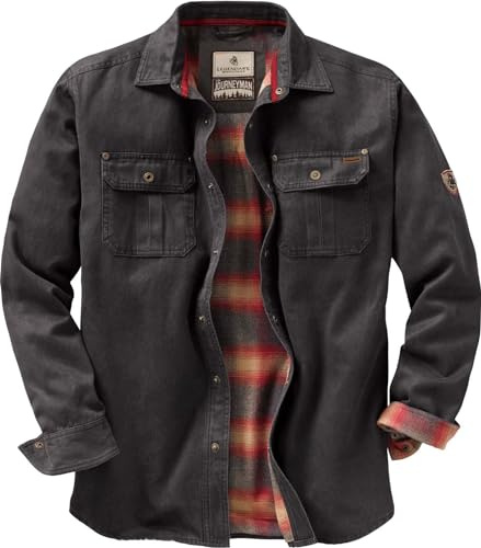 Legendary Whitetails Mens Flannel Lined Shirt Jacket Waxed Cotton Water Resistant Shacket, Tarmac, XL