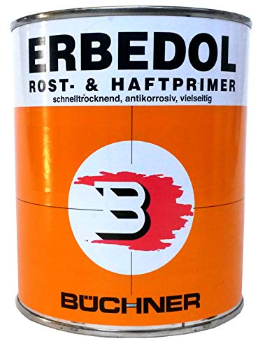 Büchner ERBEDOL Rost- und Haftprimer Schwarz RAL9005, 2,5L - für innen und außen, Rostschutzprimer für blanken und angerosteten Stahl, Haftgrund für Hart-Kunststoffe (außer Polypropylen und Polyethylen)