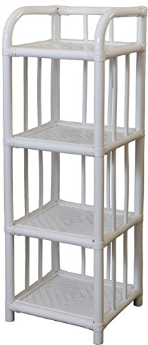 korb.outlet Weisses Badregal mit Vier Ablagen, Regal/Küchenregal aus Natur Rattan (40cm breit)