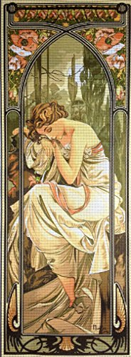 Komplette Gobelin Stickpackung Gemälde von Mucha halber Kreuzstich inkl.Sticktwist 25x70 cm (334)