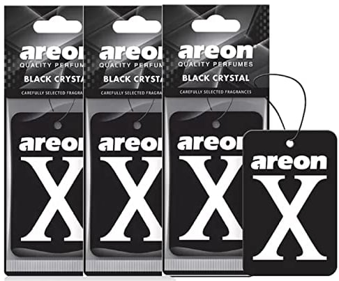AREON X Autoduft Schwarz Kristall Auto Lufterfrischer Aufhänger Anhänger Spiegel Pappe 2D (Set Pack x 3)