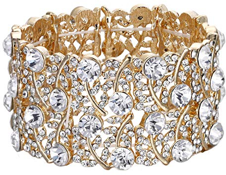 Clearine Bracelet Élastique Femme Style Magnifique Bijou Mariage Cristal Strass Cluster Extensible Ton d'or Clair
