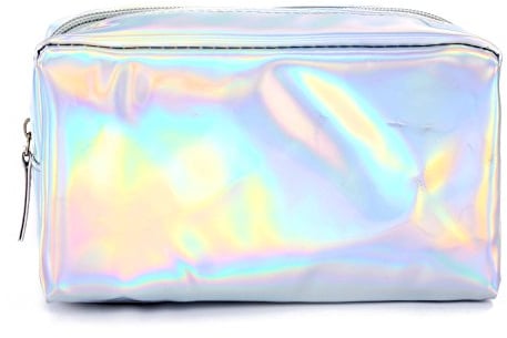 1 x glänzendes Regenbogen-Laser-Federmäppchen, Make-up, Handtasche, langlebige Bleistiftaufbewahrung, Kosmetiktasche, Tasche, silberfarben