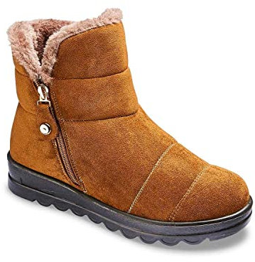 Chums Ladies Wide Fit Faux Suede Thermal Lined Winter Boots - Stylish & Warm Women's Boots Brown 4 UK