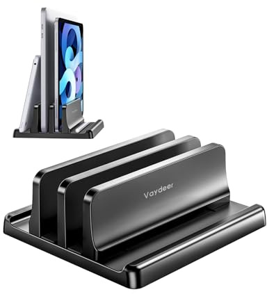 Vaydeer Vertical Laptop Stand for Desk,Dual Slots Plastic Laptop Holder with Space Saving 4-in-1 Design,Adjustable Laptop Organizer Storage Supports for MacBook,Mac,HP,Dell,Microsoft Surface,Lenovo