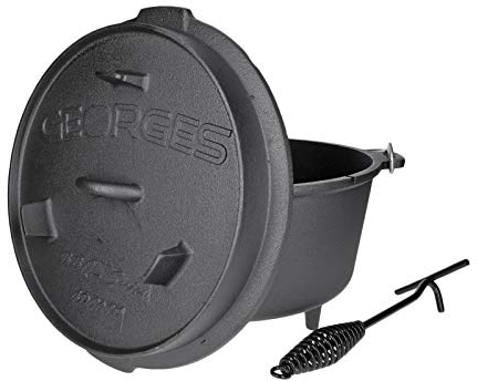 Premium Dutch Oven aus Gusseisen GDP09P (ca. 9,3 Liter) | Füße an Topf und Deckel | Thermometerdurchführung | inkl. Deckelheber | Verschiedene Größen | bereits eingebrannt (preseasoned)