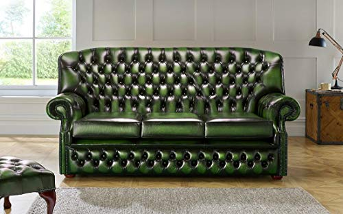 jvmoebel 3 Sitzer Antik Grüne Leder Neu Couchen Sofa Polster Sofas Garnitur Chesterfield