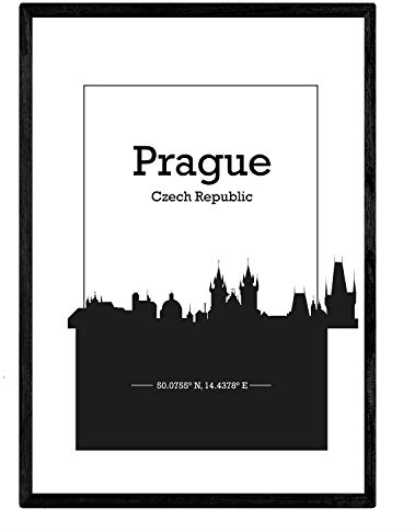 Nacnic Poster mit der Karte von Prag - Tschechische Republik. Skyline Blätter mit Städten in Europa mit schwarzen Schatten. A3