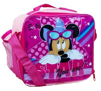 Bolsa de almuerzo con personajes de Minnie Mouse para niños, aislada con correa ajustable, ligera y perfecta para la escuela, guardería y viajes