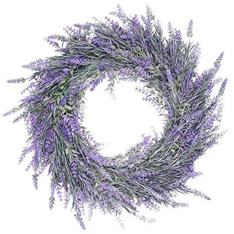Fenteer Artificial Lavender Wreaths Flower Wreath for Front Door Farmhouse Wreath Welcome Door Wreath for Hanging Wall Wedding
