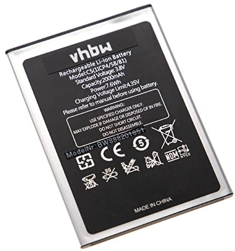 vhbw Akku kompatibel mit Oukitel C5 Handy Smartphone Telefon (2000mAh, 3,8V, Li-Ion)