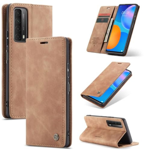 König Design Handyhülle für Huawei P smart 2021 Hülle Premium Kunst-Leder Klappbar Flip Case Magnet Kartenfach Standfunktion Tasche Schutzhülle für Huawei P smart 2021 (Braun)