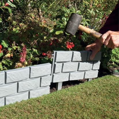 Garden Mile Set of 12 Grey Brick Effect Garden Edging Garden Lawn Borders Fence Flowerbed Grass Edging Decorative Fencing Mowing Barrier Garden Separator Tidy Pathways Driveway Walkway Outdoor Décor