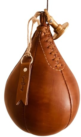Geoffrey Geoffree Retro-Boxsack mit Messingbeschlägen, braunes Leder, Vintage-Boxtraining, Größe 5, Hellbraun