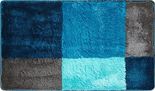 Erwin Müller Badematte, Badteppich Kallithea karo Grafik-Muster Petrol Größe 50x80 cm - flauschig weich, schnell trocknend, rutschhemmend, für Fußbodenheizung geeignet