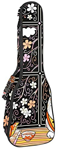 Tenor Ukulele Gig Bag Waterproof Ukulele Case Padded Backpack, Great for Soprano Concert (21/23/24 in) Cherry Blossoms Lucky Cat Teapot Campanula
