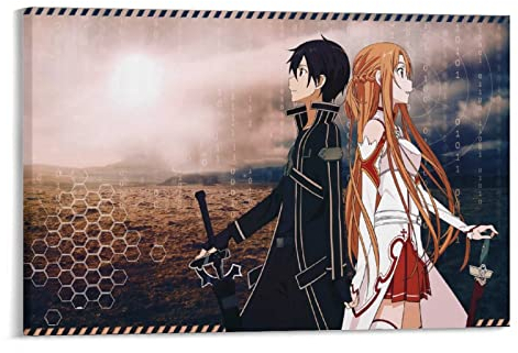 XINXUN SAO Sword Art Online Anime Poster Yuuki Asuna und Kirito Kunst Poster Leinwand Gemälde Dekor Wanddruck Fotogeschenke Zuhause Modern Dekorative Poster Gerahmt/ungerahmt 30 x 45 cm