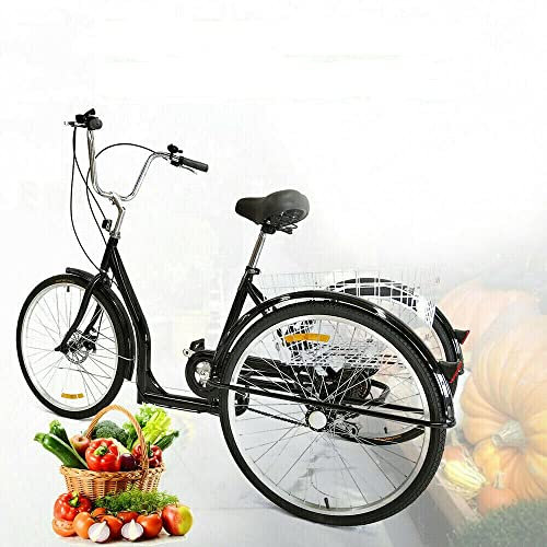 26 3 Rad Fahrrad Adult Tricycle 6 Gange mit Korb Höhenverstellbar Erwachsenendreirad für Senioren Einkaufen Picknick Schwarz