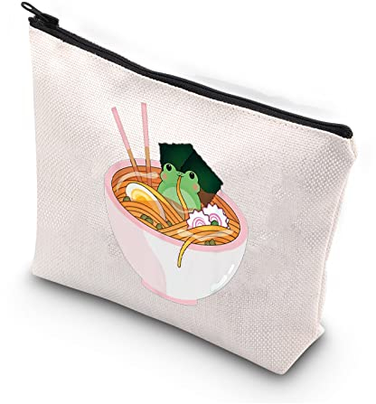 PLITI Frog Lover Makeup Bag for Women Frog Survival Kit Kawaii Japanese Anime Cute Frog Gift Bowl Ramen Noodle Gift(Frogs Noodles U)