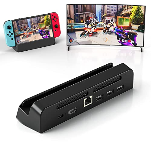 Tinbinx Switch Dock (con porta LAN), Docking Station per Switch/Switch OLED, Switch Supporto di ricarica portatile con porta Ethernet, 4K HDMI 2.0 e porta USB 2.0, ricambio per Switch Dock