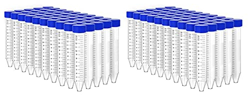Pvczool Tubes à Centrifuger Coniques 100 PièCes 15 ML avec Bouchons à Vis, RéCipient de Test de Laboratoire Gradué et Marques D'éCriture