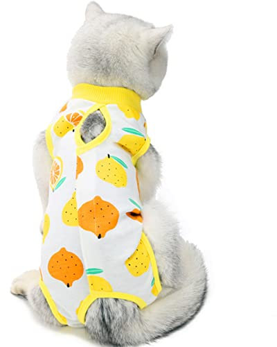 AgoumLux Katzenbody Nach Op Kastration für Katze Body für Operation Leckschutz Katzenbekleidung Recovery Kleidung Baumwolle, Gelb, XL