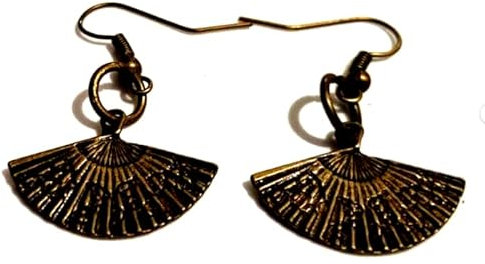 Antique Bronze Tone Japanese Fan Earrings, Flamenco Fan Earrings, Oriental Dangle Earrings, Japanese Drop Earrings