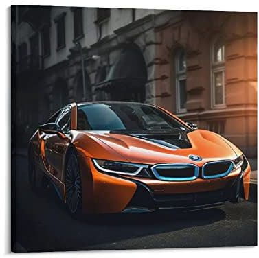 HALOUB Sportauto-Poster für BMW I8 Rennwagen, dekoratives Gemälde, Leinwand, Wand- und Kunstbild, Dekoration, 30 x 30 cm