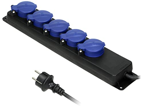 Miratic Mehrfachsteckdose Außen IP44 5 Steckdosen 2P+Z IP44, Gummikabel, H05RR-F 3x1,5mm² (5 m)