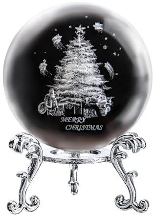 HD LIVING 3D Glass Christmas Tree Figurine 60mm Crystal Ball St Glass Ball Paperweights Christmas Ornament Decor for Home