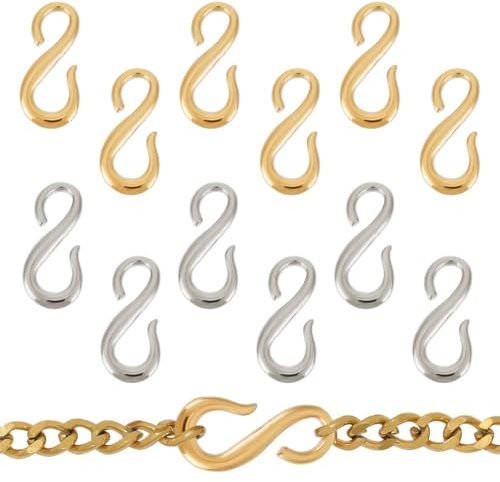 UNICRAFTALE 12Pcs 2 Colors Stainless Steel S Hook Clasps Necklace Clasp Connectors Small S-Shaped Hook Connectors Hook Accessories for DIY Bracelets Necklace Jewelry Making
