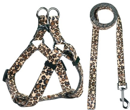 Olahibi Hundehalftergeschirr und Leine, Leopardenmuster, kein Ziehen, einfach zu tragen für mittelgroße Hunde. (Größe M, Leoparden-Set)