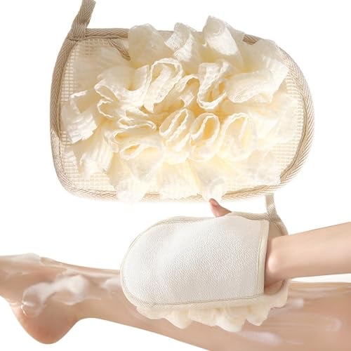Exfoliating Gloves, Exfoliating Mitt Body Scrubber,Soft Double-Sided Exfoliating Glove,Shower Puff Loofah Sponge,Dual Action Gentle Body Scrub Exfoliator & Bath Sponge for Skin Cleaning,Massage