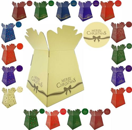 Festive Christmas Design Bouquet, Flower Box/Living Vase - Transportation Xmas Display Boxes (Merry Xmas Bow - Ivory)