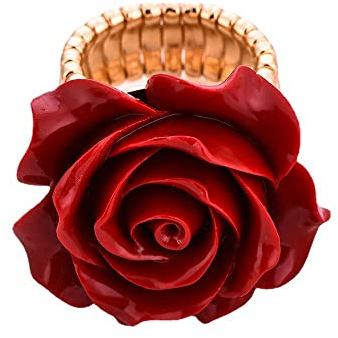 IMINI Statement-Ring mit roter Rose für Damen und Mädchen, großes Blumenmuster, elastisch, verstellbar, Verlobungsring, Hochzeitsring, eleganter Schmuck, Geschenke, Metall, Neu