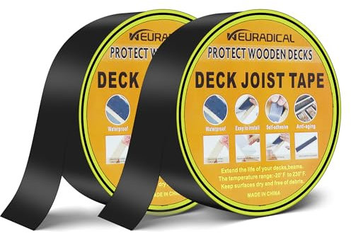 Neuradical Deck Joist Tape, 2 x 50' Butyl Deck Tape Wasserdichte Abdichtung und Wetterbeständigkeit Selbstklebendes Flashing Tape, Korrosionsschutz für Holzbalken und Balken 2 Rollen